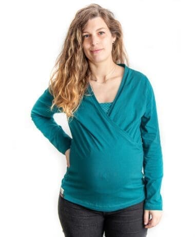 Camiseta lactancia y embarazo verde - Manga larga